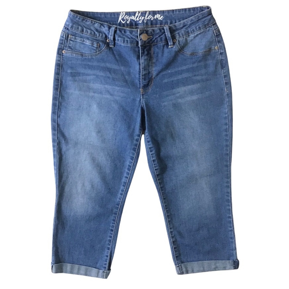 Royalty For Me Cropped Jeans Size 12P Cuffed Stretchy Medium Wash Factory Fade